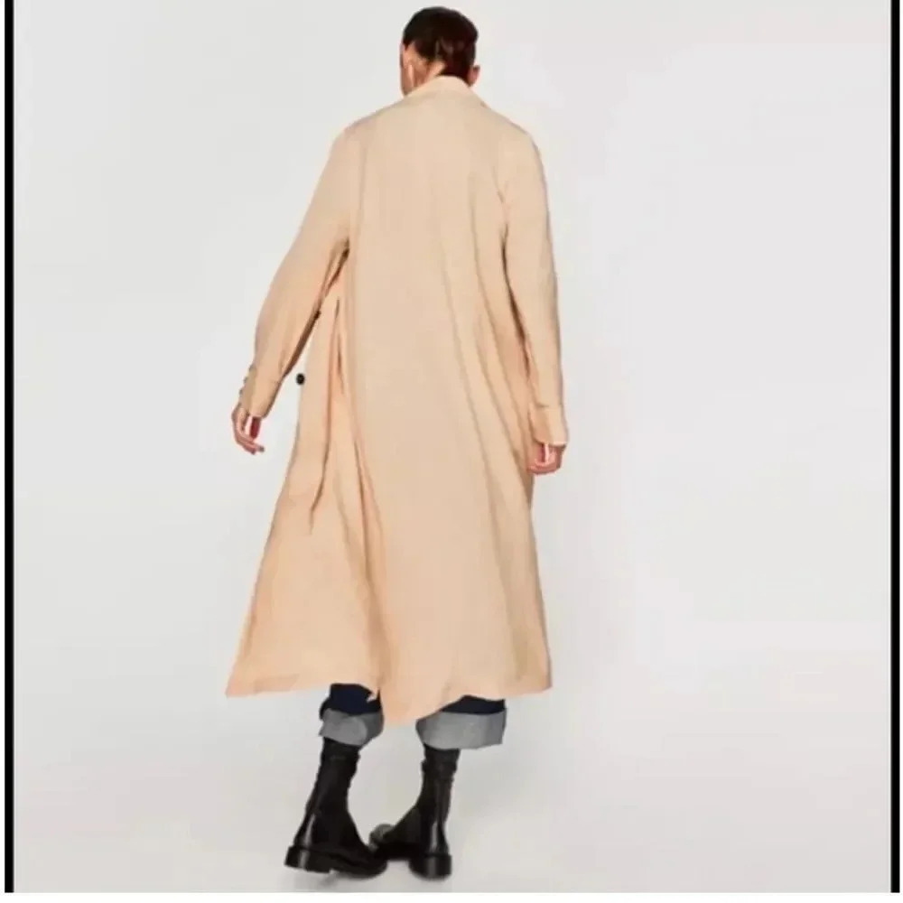 ZARA TRF OUTERWEAR LONG SLEEVE DUSTER TAN/BEIGE SIZE SMALL/ MEDIUM - Picture 5 of 16